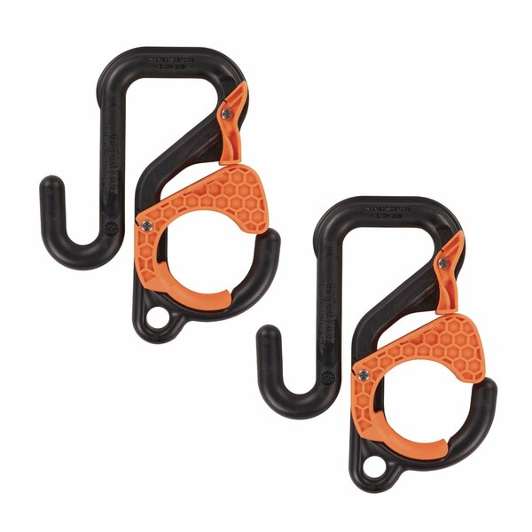 Ergodyne Squids 3178 Locking Aerial Bucket Hook, Tethering Pt, 8.27 x 6.69 x 2.17, Black/Orange, Max 40 lb, 2PK 19278